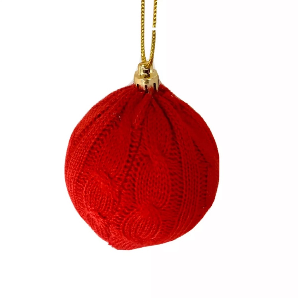 Holiday Living Red Knitted Yarn Balls Christmas Tree Ornament Set Of 3